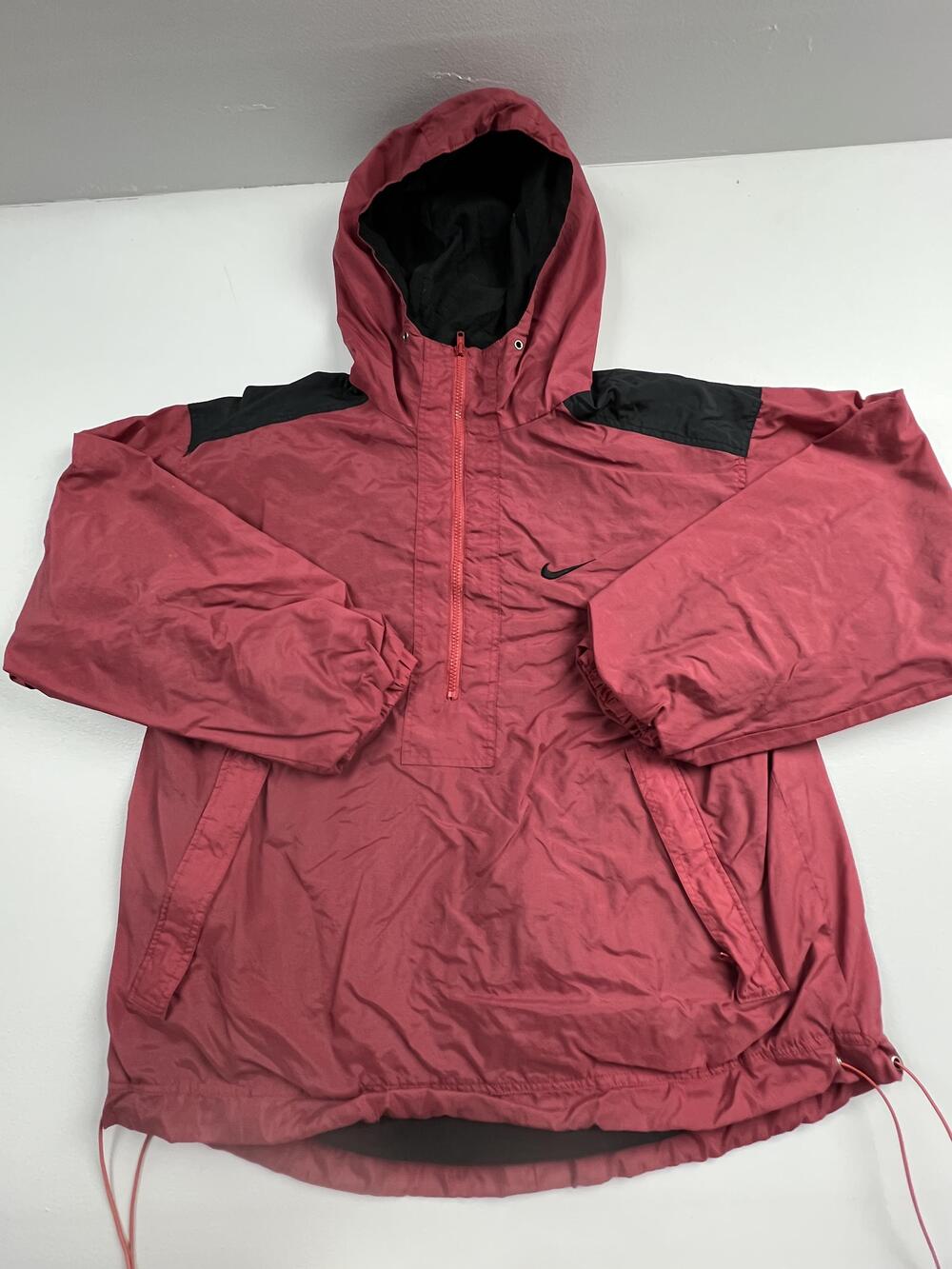 Vintage Nike Jacket Mens Red Hooded 1/2 Zip Pullover Windbreaker Italy 90s Read